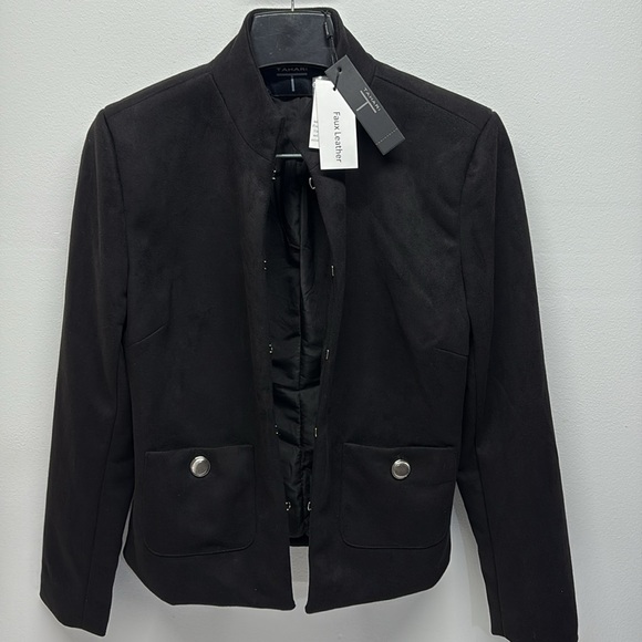 T Tahari Jackets & Blazers - New Tahari Black Women's suede Blazer size Small faux leather jacket